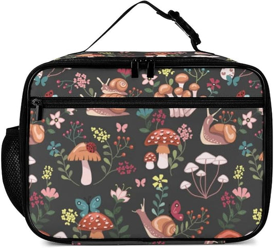 Mushrooms Snails Butterflies Reusable Lunch Box Insulated Lunch Bag Cooler Bag Lunchbox Meal Food Container Tote Bag for Women Kids Girls School Camping Hiking Picnic Beach Travel
