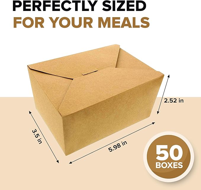 45oz Disposable Kraft Take-Out Containers - Microwaveable, Leak-Proof, Oil-Resistant, Eco-Friendly Food Boxes for Restaurants, Catering, & Meal Prep (50 Pack)