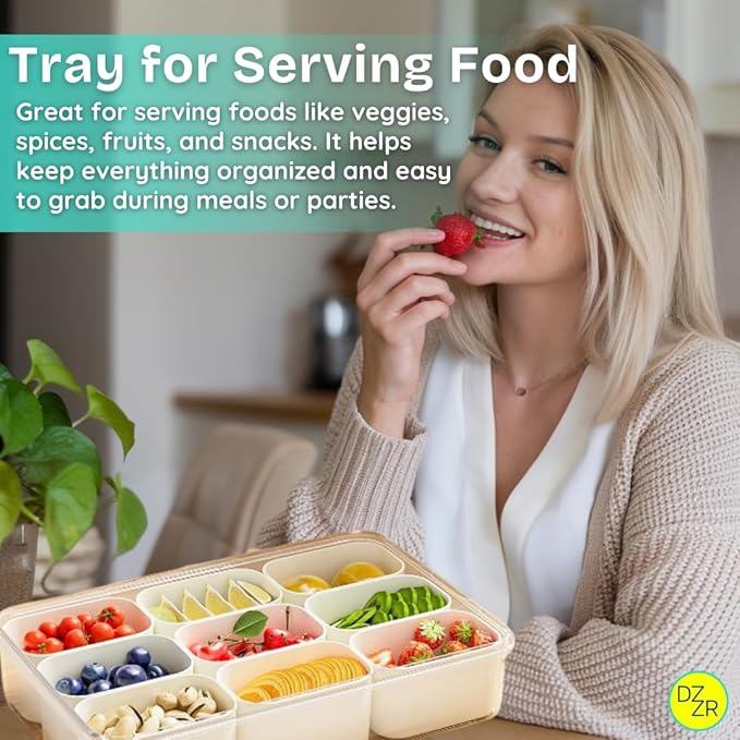 9 Compartment Snack Box Container (Set of 2) – Snack Tray with Lid, Vegetable Tray, Charcuterie Container, Multipurpose Food Storage for Snacks, Vegetables, Fruits, and More