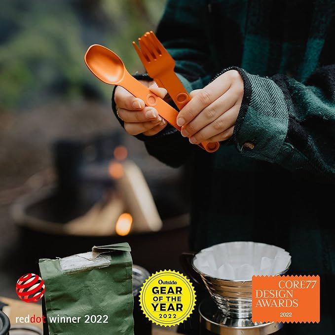 FULL WINDSOR - MAGWARE Magnetic Camping Cutlery Set - Travel Utensils for Camping, Cooking, and Outdoor Dining - Knife, Fork & Spoon - Portable Silverware with Pouch - Orange (3 PCS)