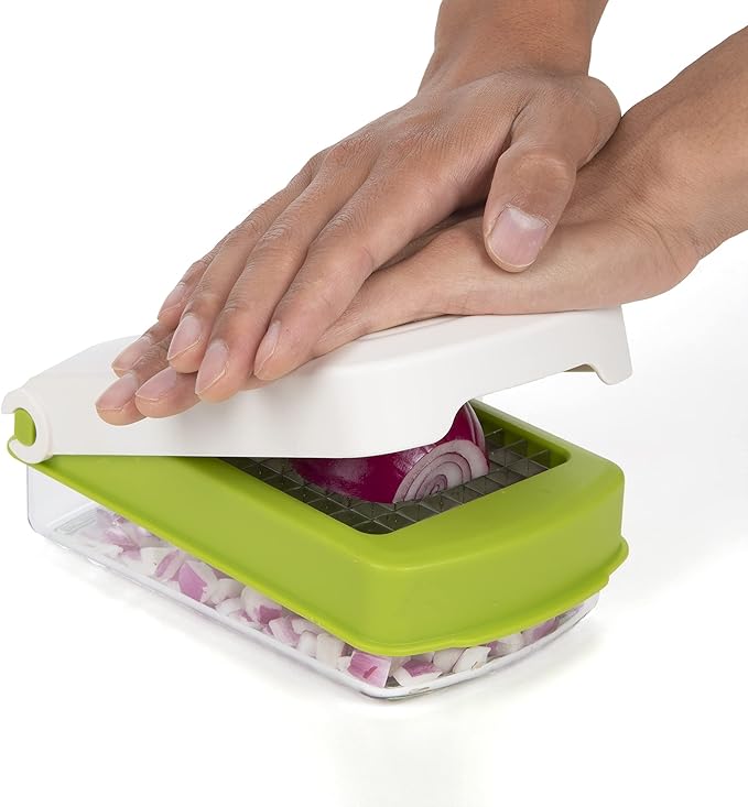 PrepWorks Compact Veggie Chopper – Space-Saving Manual Vegetable Cutter, Easy-to-Use, Stainless Steel Blades, BPA-Free