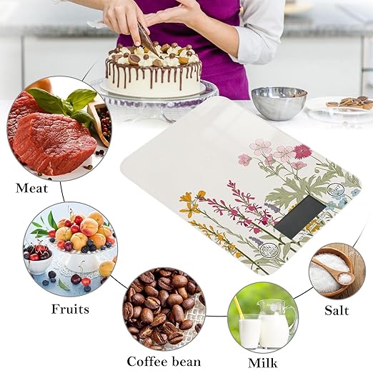 Food Scale Kitchen Scale for Baking Cooking Digital Food Weighing Measuring Scale Small Waterproof Electric Food Scale Simple Flowers