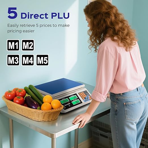 Bonvoisin Produce Scale 66lb/30kg Commercial Food Scale with Dual LCD Display Digital Price Computing Scale with Change Function for Butchering, Farmers Market, Retail Outlets, Meat Shop, Deli