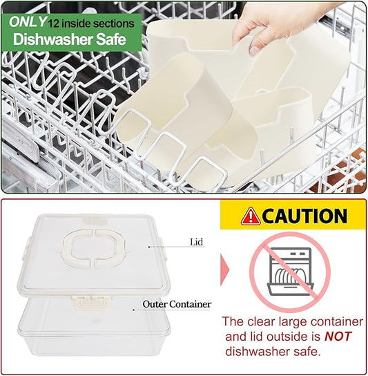 Divided Serving Tray with Lid and Handle, Portable Snack Box, 12 Compartments Veggie Fruit Tray, Charcuterie Platter Snackle Box Container for Party, Nuts, Snacks, Entertaining, Picnic, 2 Pack