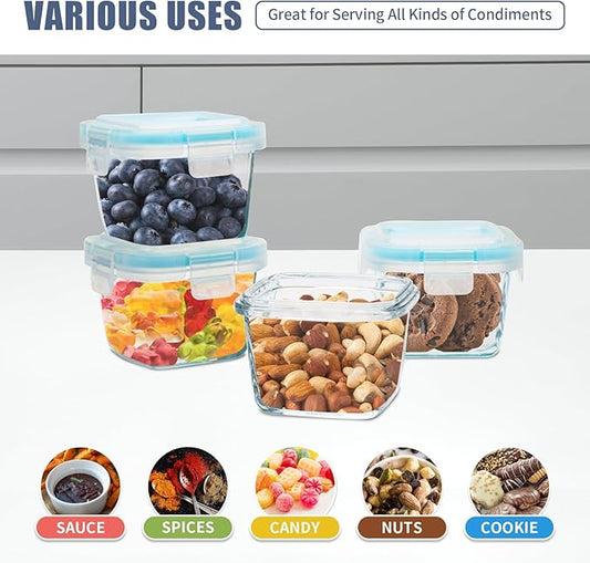 Small Glass Containers 6 Pack, 6 oz Reusable, Airtight, Leakproof Mini Food Storage Containers with Lids
