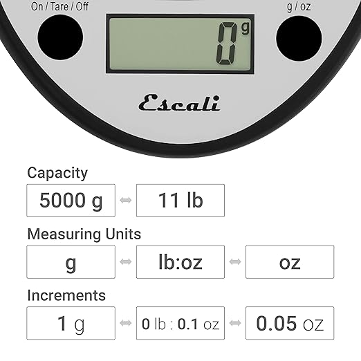 Escali Primo NSF Listed Digital Scale, 11 lb/5 kg, Black (SCDGP11BK)
