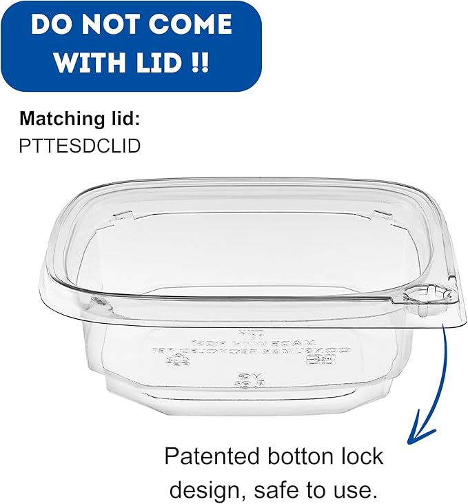 8oz Tamper Evident Square Deli Container - Lid Sold Separately - for Accessories, Lego, Crafts, Candy, Cookie, Fruit (Case of 500)
