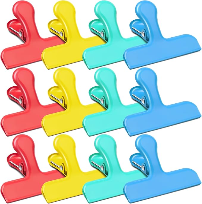 Wide Stainless Steel Chip Clips, Bag Clips Food Clips Potato Chip Clips for Chips and Other Food Bags, Heavy Duty Metal Bag Closer for Food Storage, Snack Clamps for Kitchen, Colorful