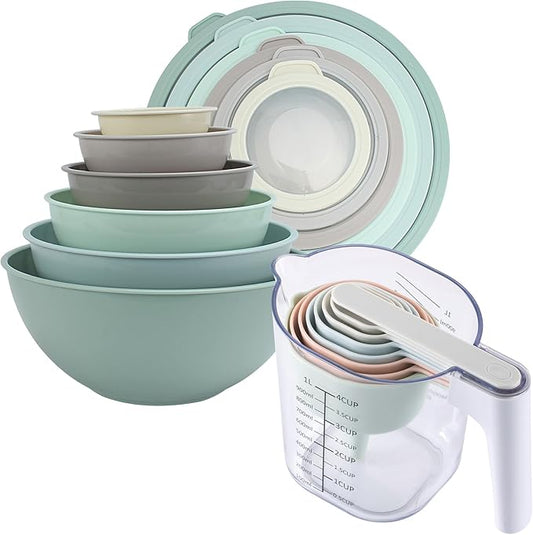 COOK WITH COLOR Mixing Bowls and Measuring Cups Bundle- 6 Bowls with Airtight Lids and Nesting Measuring Cups Set