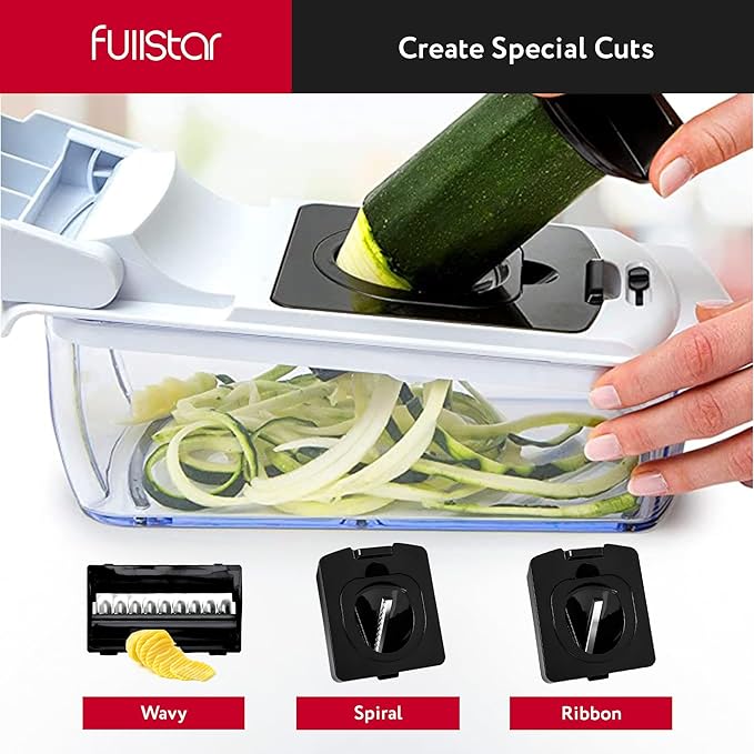 Fullstar Vegetable Chopper, Mandoline Slicer - Cheese Grater, Food Chopper with Container, Kitchen Gadgets, Home Essentials (All-in-1, White/Black)