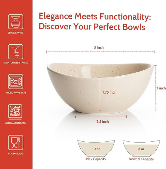 Sweese 5 Inch Porcelain Small 10 oz Bowls Set of 6, for Dessert | Ice cream | Soup | Rice | Fruits | Small Portions - Microwave, Dishwasher, and Oven Safe - Beige