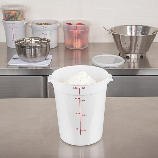 Restaurantware-Met Lux 8 Quart Food Storage Containers, 10 White Storage Containers - Lids Sold Separately, Red Volume Markers, Dishwashable Containers, Side Handles, For Storing Foods