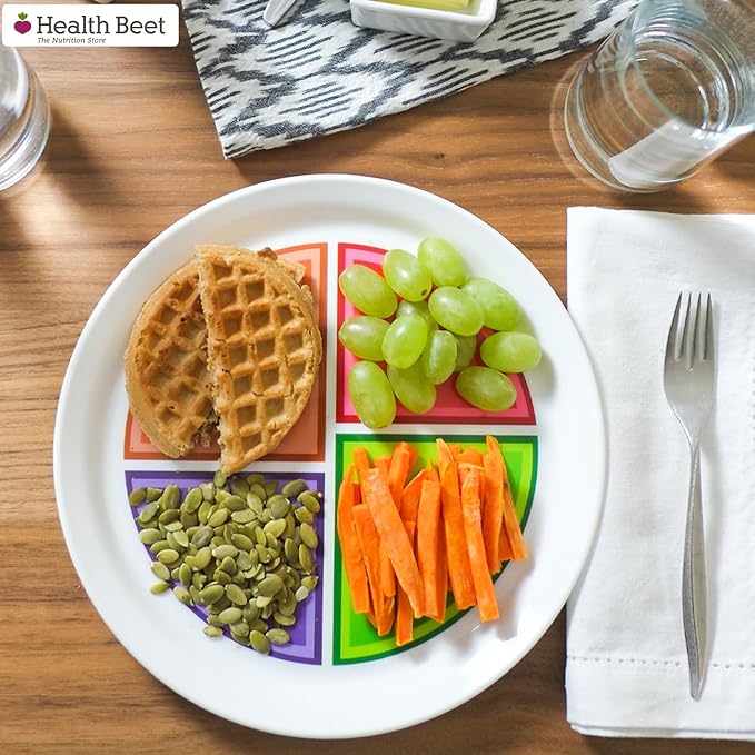 Health Beet Choose MyPlate Portion Control Plate – 4 Flat Sections for Fruits Grain Vegetable Protein - Dishwasher & Microwave Safe Visually Sectioned Plates for Health Education - (2-Pack)
