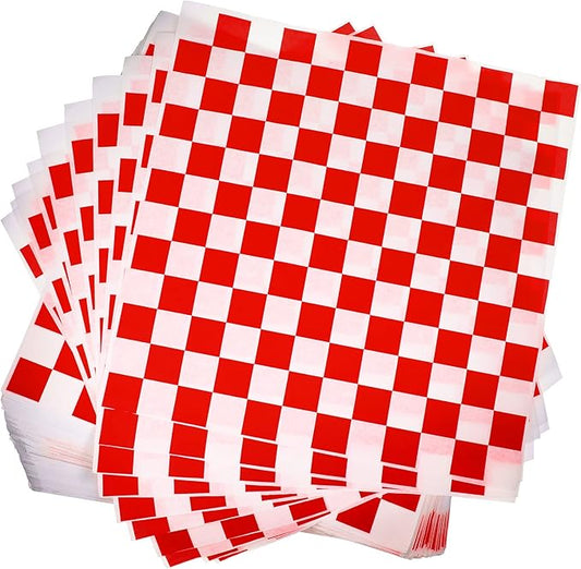 Honeydak 600 Pcs Sandwich Wrapping Paper Sheet 15x15 Checkered Food Wax Sheets Parchment Paper Basket Liner Grease Restaurant Wedding Party Supplies for Wrapping Bread Burgers(Red)