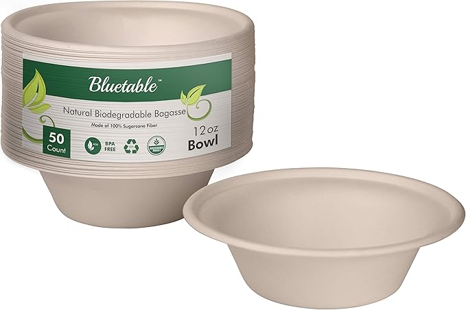 Paper Bowls Disposable Bowls Compostable [800 Pack] Bulk 12 oz Biodegradable Bowl - Case Pack Good For Hot Soup Chili - Made from 100% Sugarcane, Eco Friendly Bagasse Bowls Natural [800 Pack/Case]