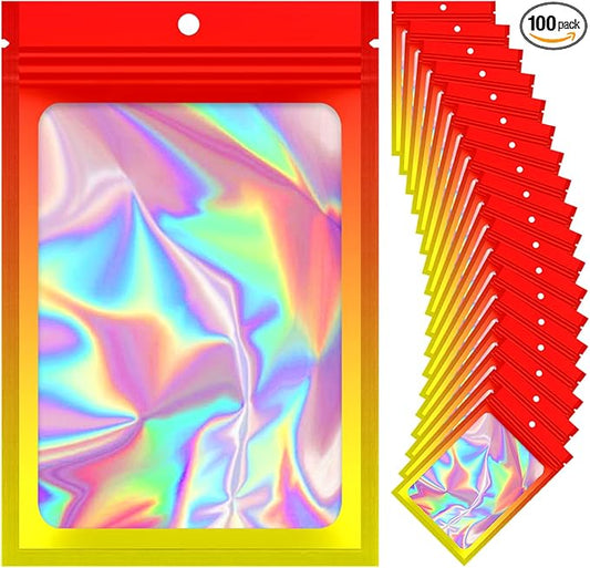 100 Pieces Resealable Mylar Bags, Smell Proof Bags with Clear Window for Food Storage Party Favor Packaging Small Business (Orange&Yellow, 2.8×4 Inch)