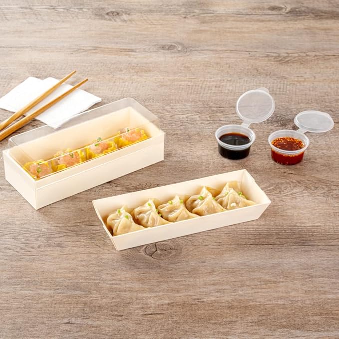 Restaurantware Taipei 9 Ounce Food Containers 100 Rectangle Wooden Bento Boxes - Lids Sold Separately Grease Impermeable Poplar To Go Boxes Disposable Serve Noodles Dumplings And More