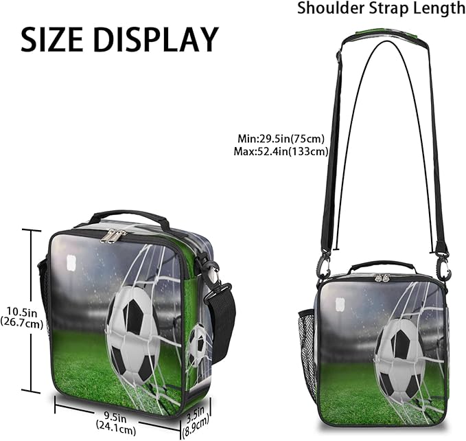 Pardick Lunch Box for Kids Boys Girls Soccer Lunch Bag Football Kids Lunch Box Insulated Teen Student Lunch Bag Meal Tote with Adjustable Shoulder Strap for School