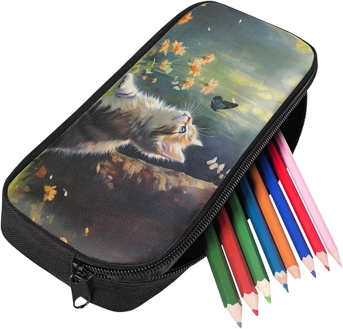 Dolyues Cat Pattern Kids Backpack with Insulated Lunch Box Pen Case Set Kindergarten Elementary Middle School Book Bag for Teen Girls Children Students Cute