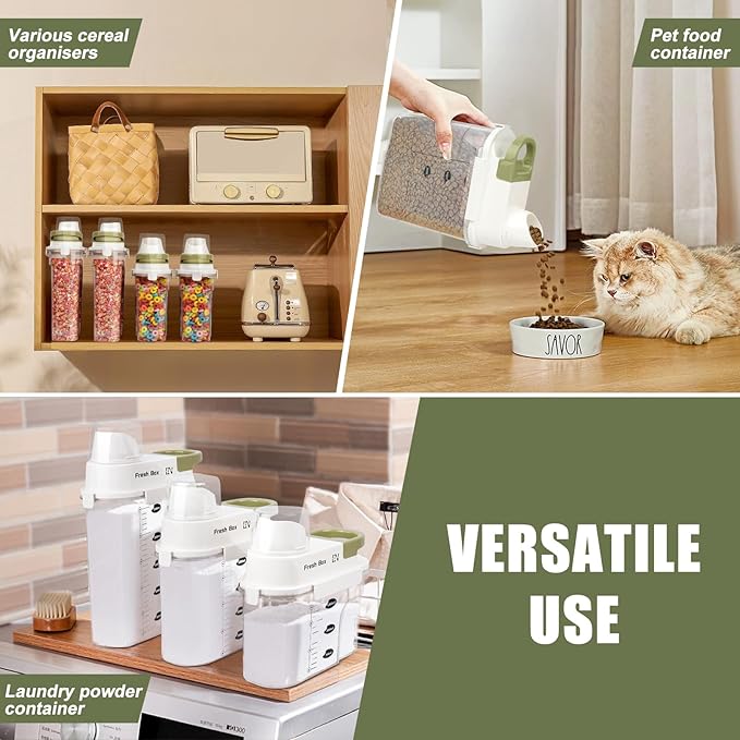 Cereal Storage Container 1Pack,85oz/2.5L Airtight Food Storage Containers With Lids,Organizers Storage With Measuring Cup for Beans,Sugar,Rice,Nuts,Snacks,Pet Food,Candy (Green, 1Pack Large Size)