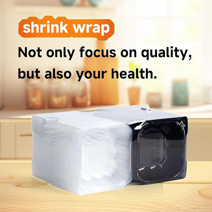 YANGRUI Clamshell Take Out Containers, Reusable Anti-Fog Shrink Wrap 55 Pack 6 x 6 Inch 15 oz Meal Prep Container BPA Free Microwave Freezer Safe Plastic Hinged To Go Containers