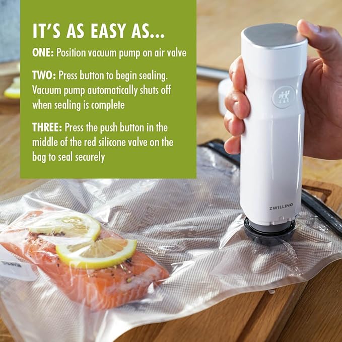 ZWILLING Fresh & Save Set 3-pc Vacuum Sealer Bag for Food, 2 1/4 Gallon, Sous Vide Bag, Reusable Food Storage Bag for Meal Prep, Reusable Snack Bags, Dishwasher Safe, Large, Clear