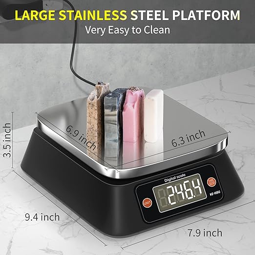 Kitchen Scales Digital Weight Grams and Ounces, YONCON KF-H8U Food Scale for Bakers, Candle and Soap Making, Baking Scale with Stainless Steel Large Platform, 22lb, 3*AA Batteries and AC Power Adapter