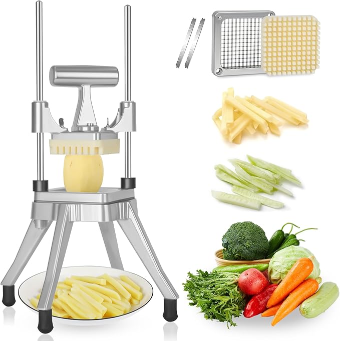 Commercial Vegetable Chopper, Stainless Steel French Fry Cutter, Heavy Duty Slicer for Onion,Carrots,Tomato,Mushroom (1/4" Blade)