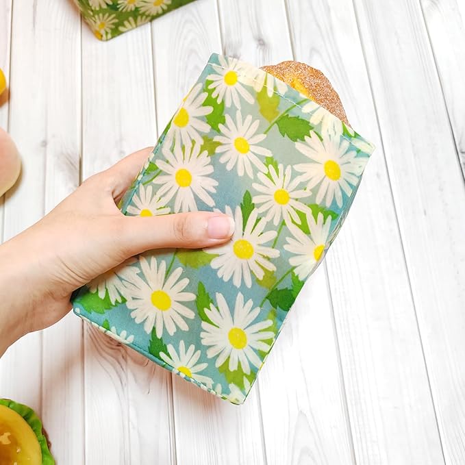 Eco-Friendly Beeswax Food Bags - 3 Sizes - Pack of 6 - Reusable Food Storage Bags for Packing Vegetables, Fruits, Snacks, Bread, Sandwiches