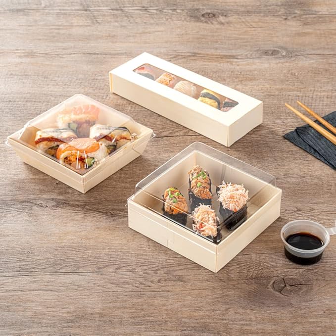 Restaurantware LIDS ONLY: Taipei 4.7 Inch Square Straight Lids, 100 Plastic Lids For 17 Ounce Square Straight Wooden Containers - Containers Sold Separately, Clear Plastic To Go Box Lids