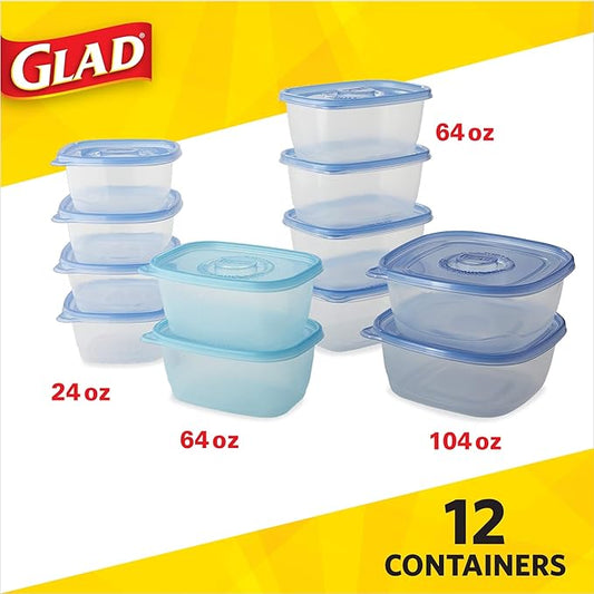 GladWare Food Storage Containers, Family Variety Pack, 24 Count Set | With Glad Lock Tight Seal, BPA Free Containers and Lids in a Variety of Sizes to Hold and Store Food