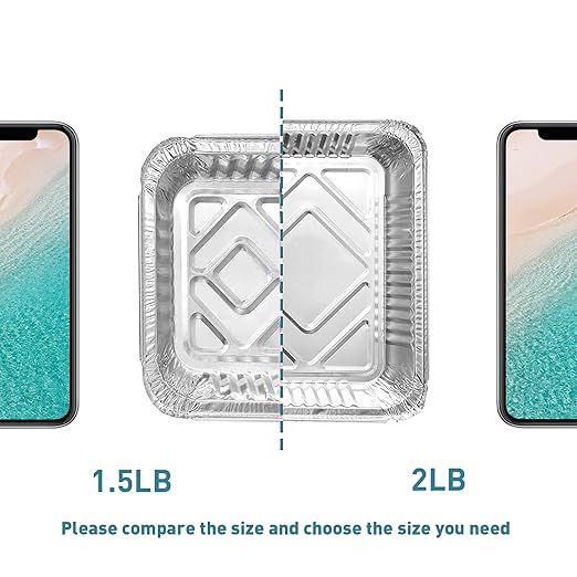 1.5LB Aluminum Pans with Clear Lids (50PACK)，1.5 Lb Foil Pans - to Go Food Containers，Recyclable Aluminum Foil with Strong Seal for Freshness & Spill Resistance-6.105.316.5