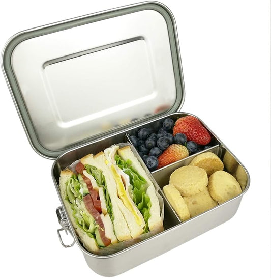 UPTRUST Leak Proof Stainless Steel Bento Container for Lunch,Bento Lunch Box for Kids or Adults, 3 Compartment Packing Box for Meal Fruit Snack (40OZ/1200ML)