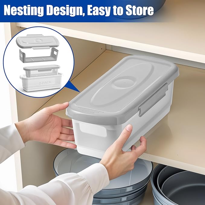 Batter Breader Shaker Bowl with Lid, 2-pack Mess Free Breading Shaker Bowl, Fish Batter Shaker Container with Breading Tray, Batter Bowl Shaker for Fish Frying Chicken Wings Fish Onion Rings Veggies