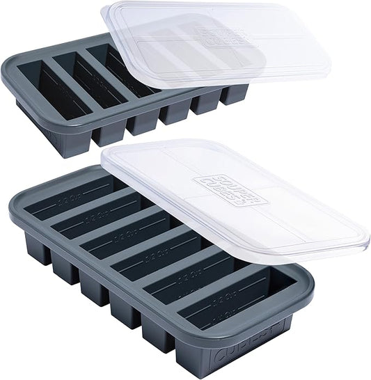 Souper Cubes 1/2 Cup Silicone Freezer Molds, Perfect for Storing Soups, Sauces, Juices, Desserts, Smoothie Prep and More, Freezer Portion Molds for Meal Prepping - Charcoal - 2-Pack