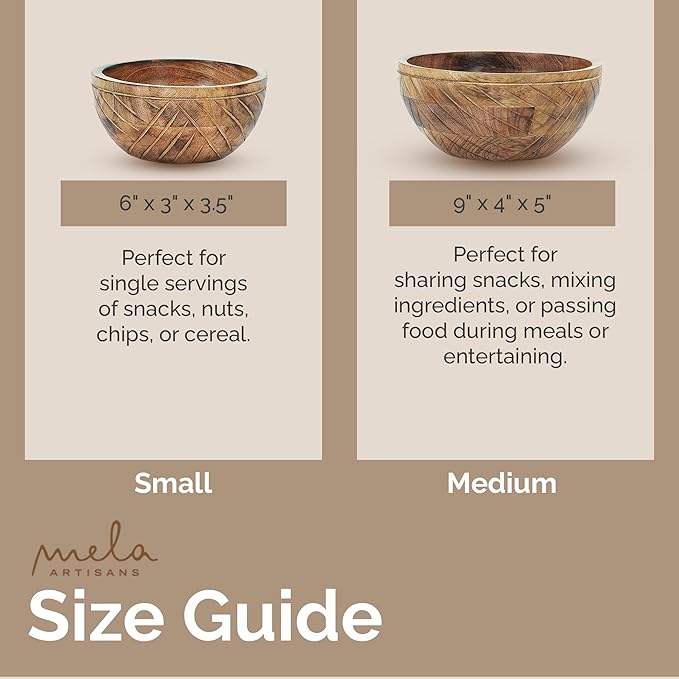 Mela Artisans 9'' Wooden Fruit Bowl, Regular Serving Bowl for Salads, Cereals, Snacks & Mixing | Decorative Bowls for Kitchen | Jai Valley Collection