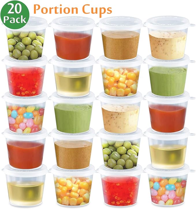 Enther Meal Prep Containers [20 Pack] 36oz 3 Compartment with Lids, Food Storage Bento Box with Souffle Cups BPA Free/Reusable/Stackable, Microwave/Freezer/Dishwasher Safe, Portion Control Black