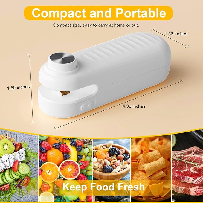 2 in 1 Mini Bag Sealer, Bag Sealer Heat Seal with Cutter, USB C Rechargeable Chip Bag Sealer Heat Seal, Portable Bag Resealer for Plastic Bags Snacks & Food Storage,Ivory White