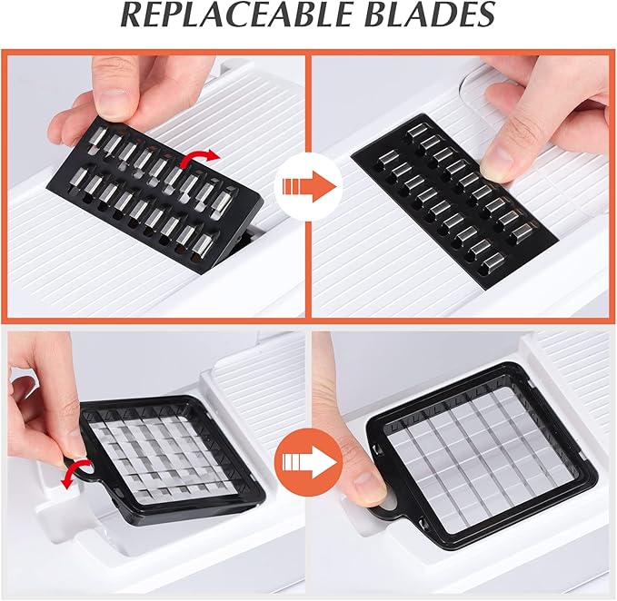 KEOUKE Vegetable Chopper 16in1 Veggie Chopper Slicer Cutter Food Dicer with Container Hand Guard Draining Basket, Pro White