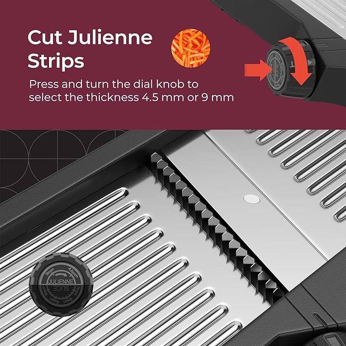 MuellerLiving Mandoline Slicer for Kitchen, Stainless Steel, Slice or Julienne, Vegetable Chopper, Fruit Slicer