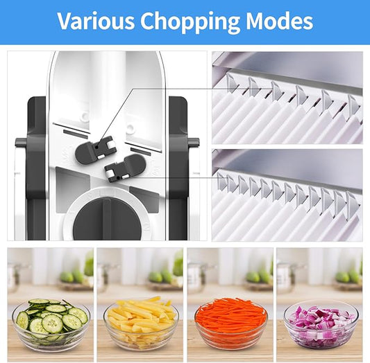 Vegetable Chopper With Adjustable Thickness - Safe Mandoline Food Slicer For Kitchen, Multifunctional Potato French Fry Cutter Onion Chopper Vegetable Cutter Slicer Dicer (Gray)