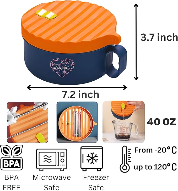 AI LOVE PEACE Ultimate Microwave Cooking Set for Busy Professionals - Ramen Bowl & Glass Meal Prep Container With Dual Lids