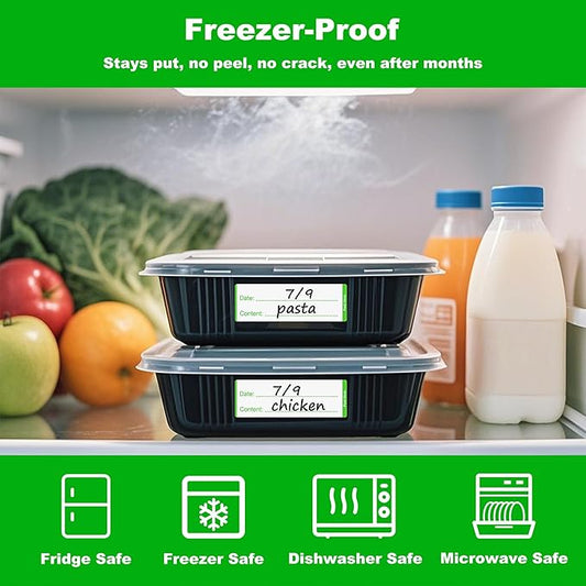NATURALABEL 300 PCS Removable Freezer Labels with Dispenser - 1" x 3" Food Labels for Meal Prep Containers & Pantry Organizers, Easy Peel-Off Design, No Residue (Green)