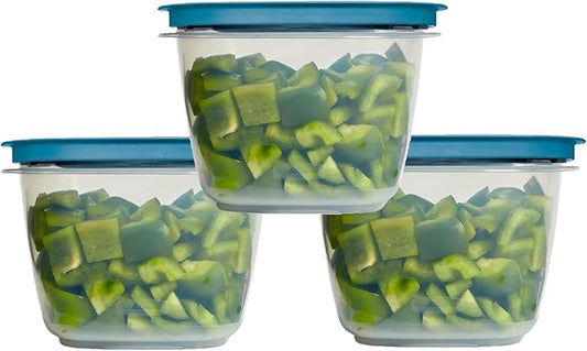 Rubbermaid Storage Containers, Easy Find Lids, Teal, 7 cup, Flex & Seal, Leak Proof Lids, Food Storage Set, Clear Meal Prep Flex Containers, 3 Piece Bundle Set