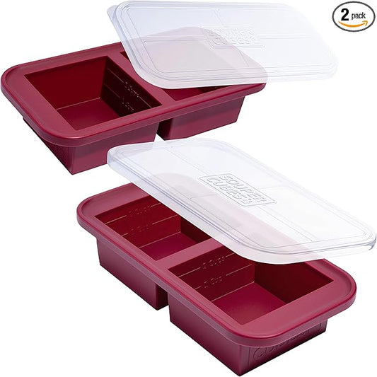 Souper Cubes 2 Cup Silicone Freezer Tray with Lids, Perfect for Storing Lasagna, Leftovers, Sauces, Portioned Meals and More, Silicone Soup Freezer Molds for Meal Prepping - Cranberry - 2-Pack