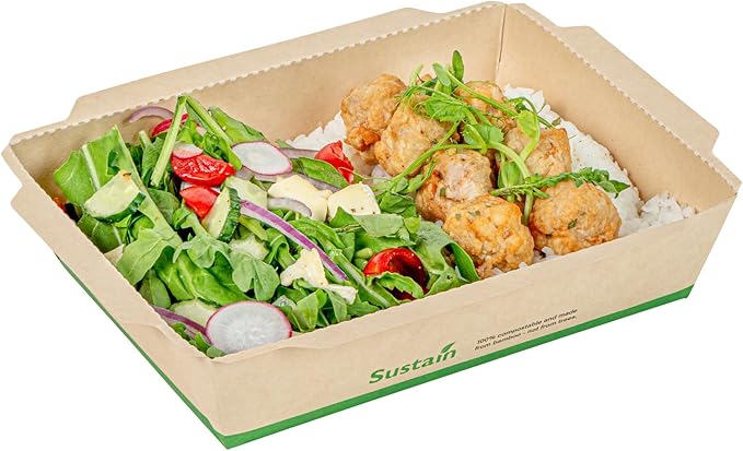 Restaurantware-Sustain 34 Ounce Sturdy Paper Take Out Boxes, 200 Disposable Take Out Food Containers - With PLA lining, Lids Sold Separately, Bamboo Paper Containers, Compostable, Click-Lock Design
