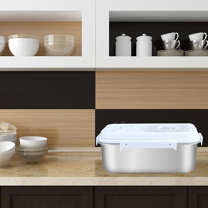 15lbs Stainless Steel Flour Storage Bin Airtight Rice Storage Container Metal Cereal Grain Dry Food Storage Boxes for Kitchen Countertop Pantry, Silver