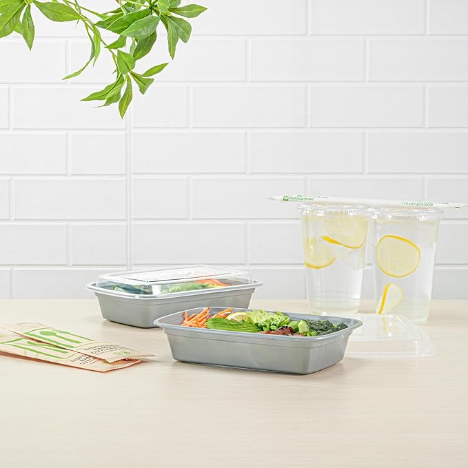 Restaurantware Asporto 24 Ounce Take Out Containers, 100 Food Containers With Lids - Microwavable, Disposable, Silver Plastic To Go Food Containers, No BPA, For Take Out And Delivery