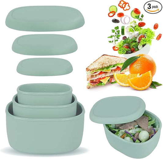 Anatole Silicone Food Storage Containers Set of 3 Lunch Box Bento with Lids BPA Free Dishwasher Microwave Oven Freezer Safe (6.7oz, 10oz, 20oz) Green
