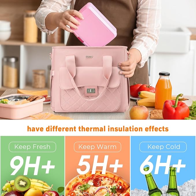 Pink Lunch Box for Women,Insulated Lunch Bag for Adults,Leakproof Lunch Tote Bag Cooler for Work,Picnic,School,Party